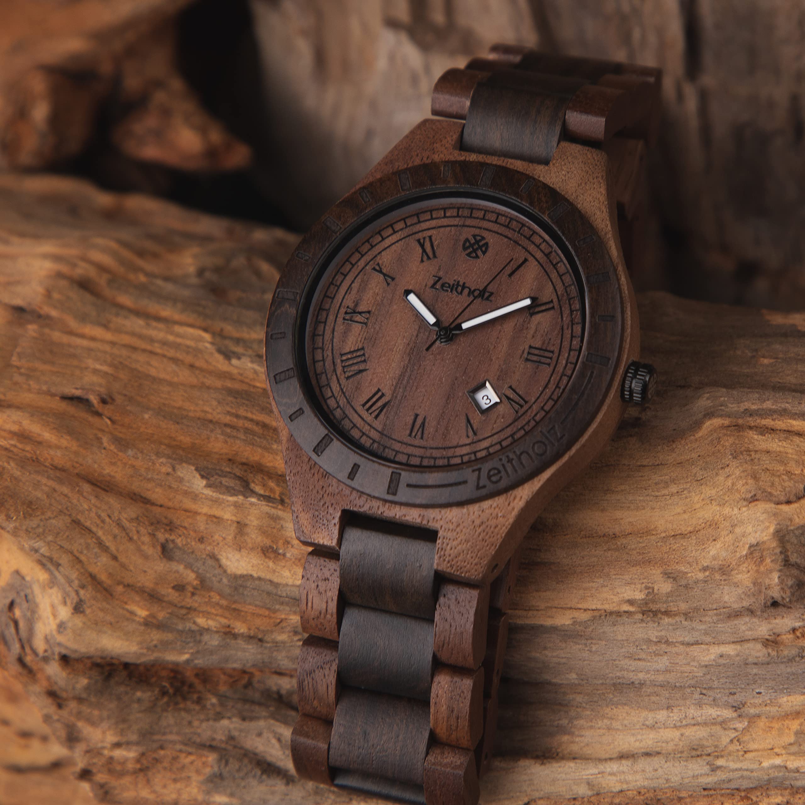 Zeitholz Men's Wooden Watch - 100% Natural Wood, Japanese Quartz Movement, Analog, 44mm Zittau Collection - Perfect Gift for Men, Ideal for Casual, Business & Outdoor Wear