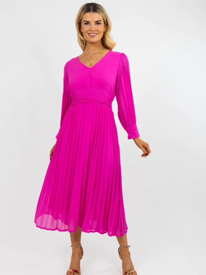 HANNAH Women's Midi Dress in Cerise Pink - Elegant Flowy Fit for Casual Outings, Parties & Office Wear
