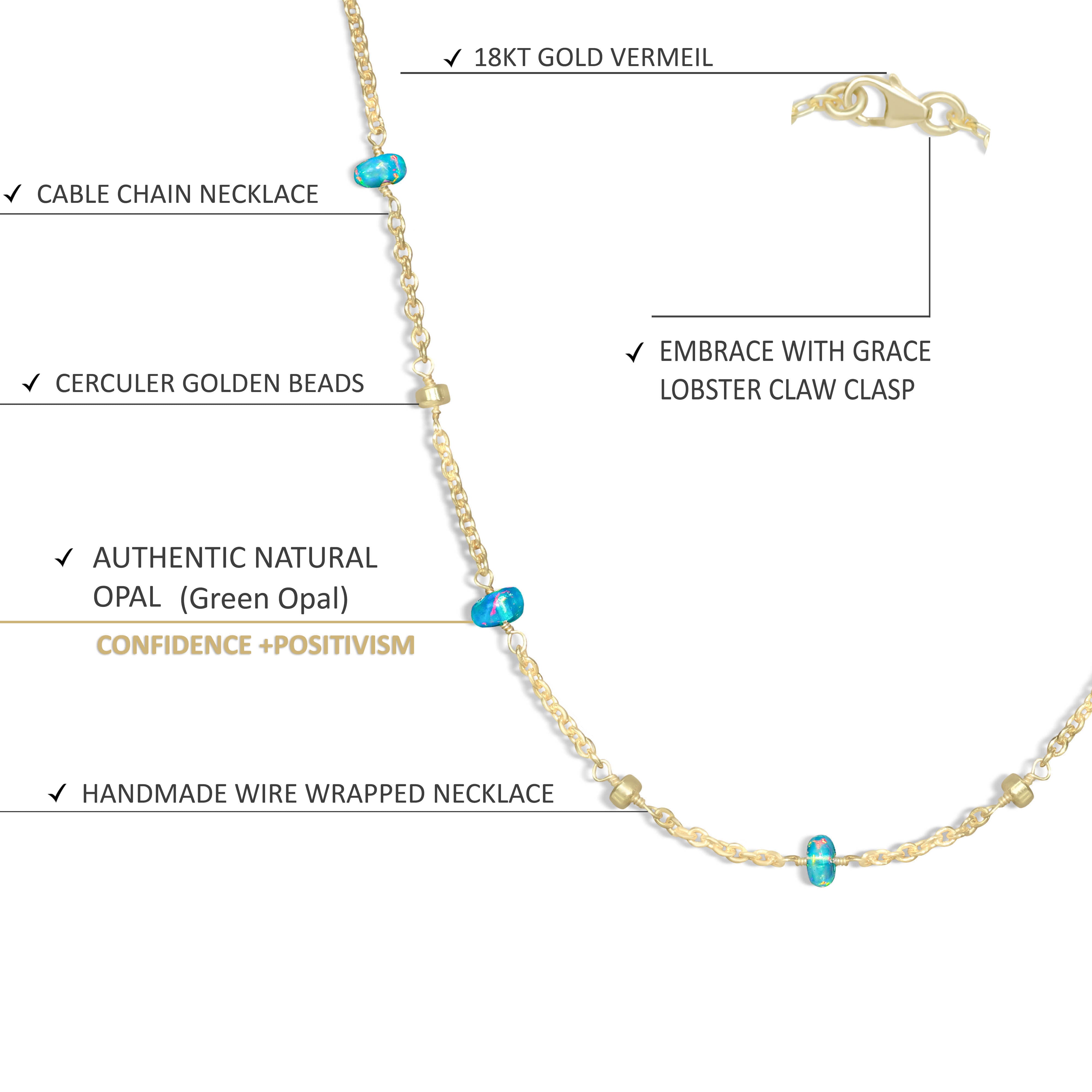 Green Opal Cable Chain Necklace for Women – Elegant Gemstone Jewelry Gift for Birthday, Anniversary & Special Occasions | Perfect for Layering, Everyday Wear & Boho Style Outfits