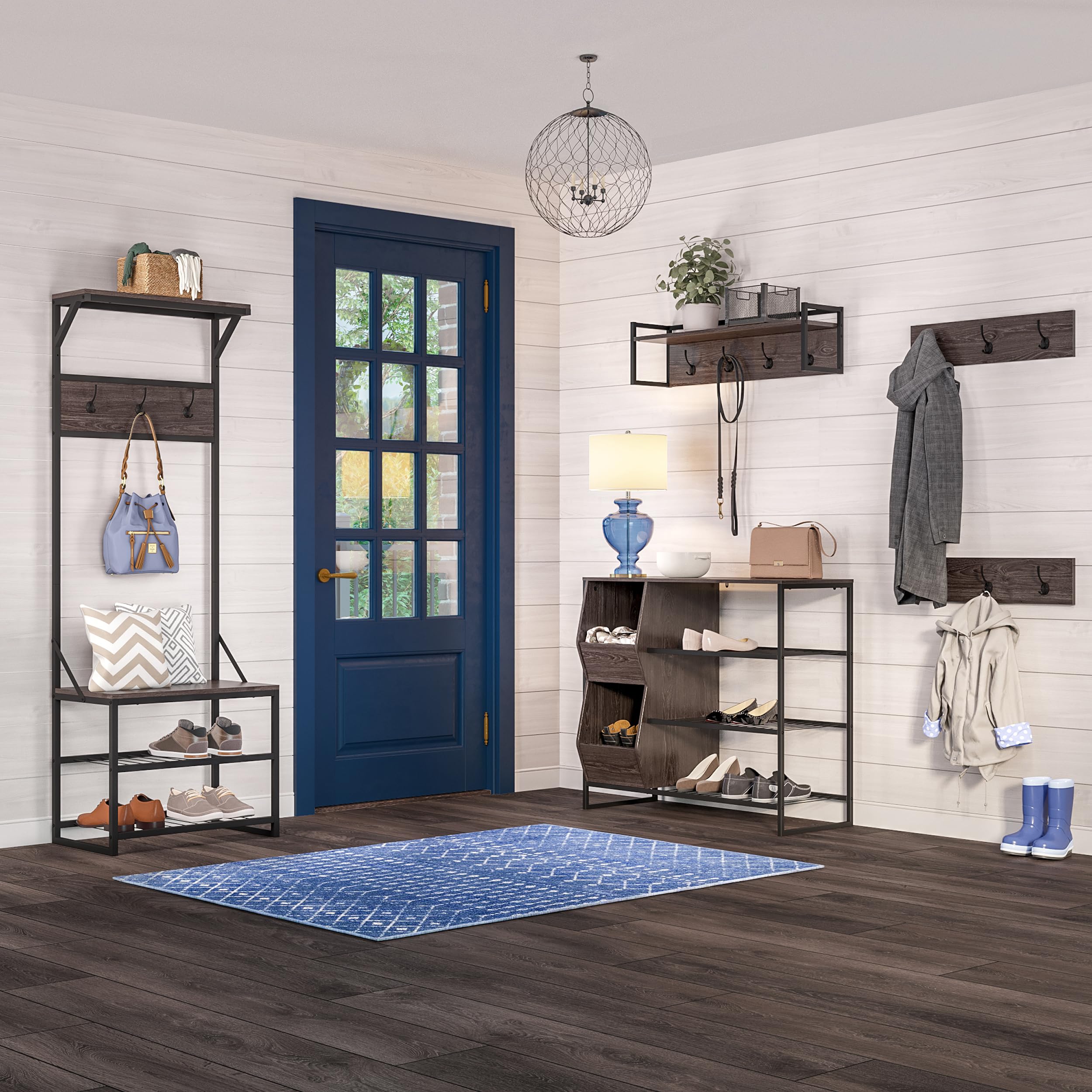 RiverRidge Afton 3-Tier Shoe Organizer with Storage Bins - Sturdy Metal Frame Shoe Rack Holds 6-9 Pairs | Space-Saving Entryway Storage for Shoes, Boots & Accessories | Perfect for Closet, Bedroom & Mudroom Organization