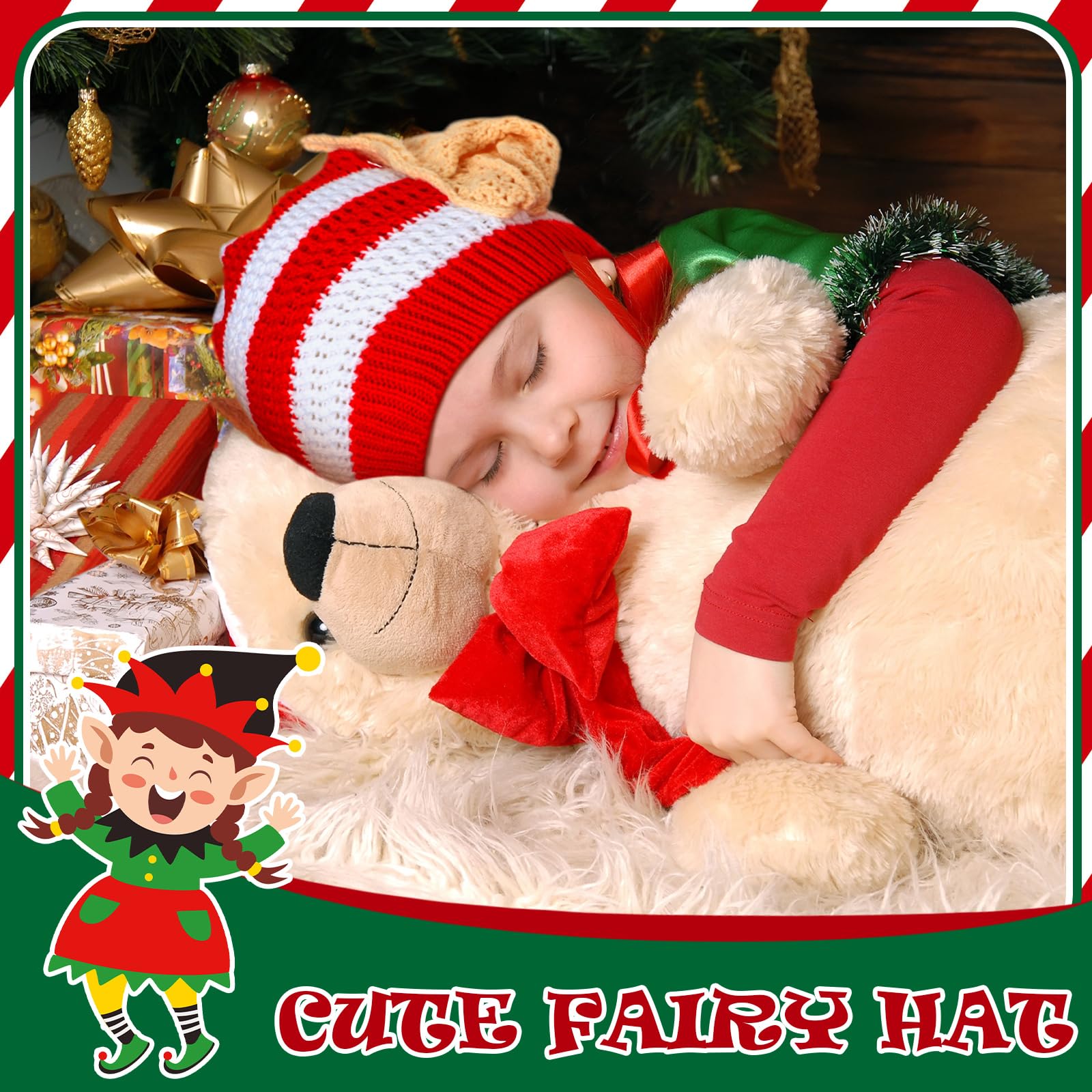 Funtery Christmas Knitted Elf Hats with Ears for Kids & Adults - Warm Crochet Long Santa Beanie Hat - Perfect for Holiday Parties, Elf Costume Accessories & Winter Festive Outfits