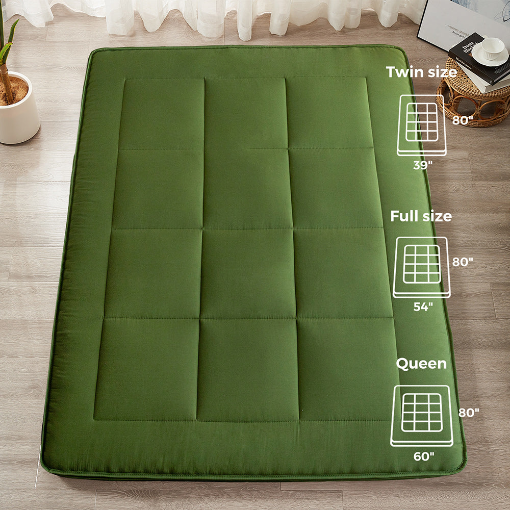 MAXYOYO Padded Japanese Floor Mattress - Green Foldable Roll Up Futon Mattress for Bedroom, Guest Room & Travel | Comfortable Floor Sleeping & Lounging