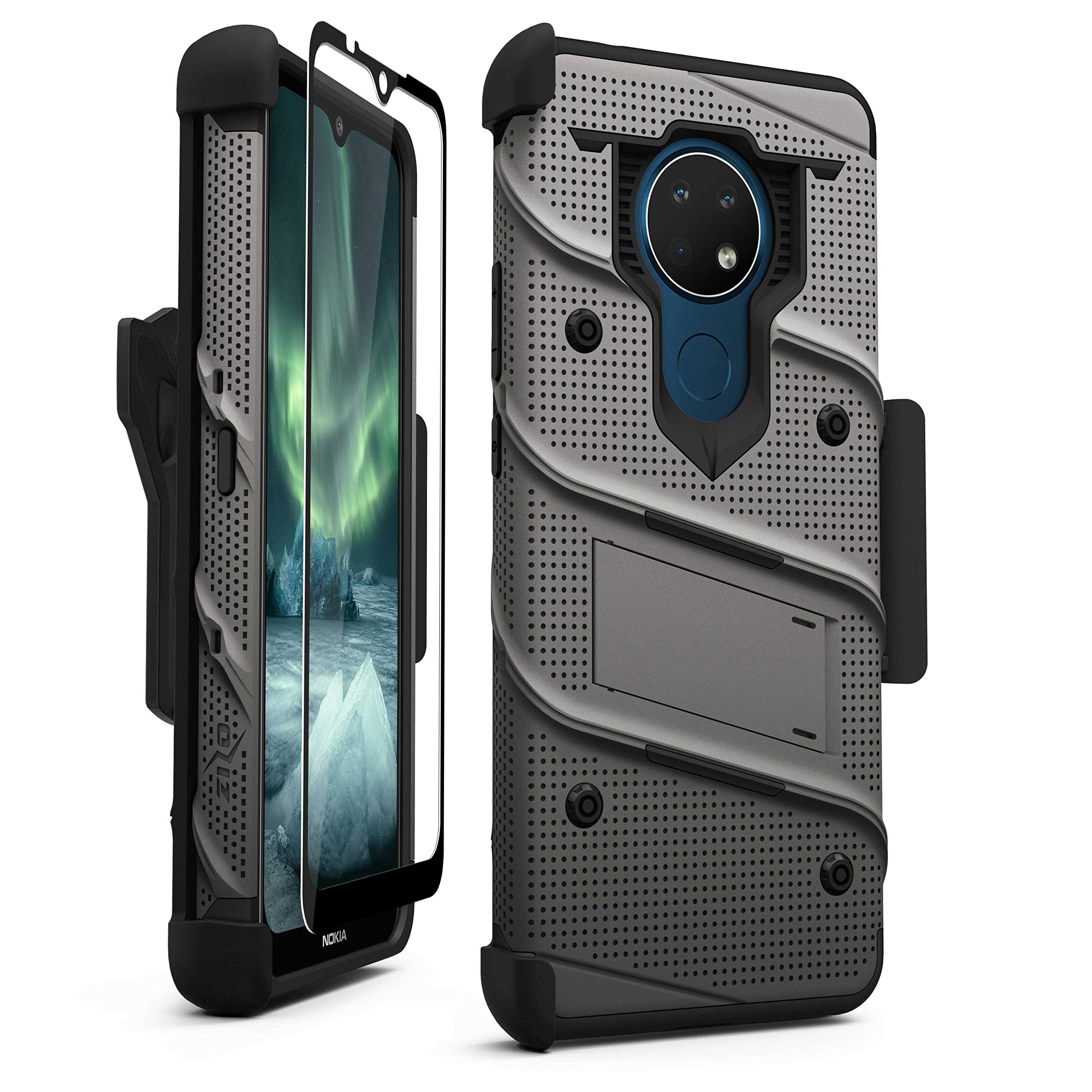 ZIZO Bolt Series Rugged Case for Nokia C5 Endi - Shockproof Cover with Built-in Screen Protector, Kickstand, Holster & Lanyard (Gun Metal Gray/Black) - Perfect for Outdoor Activities, Work & Travel Protection