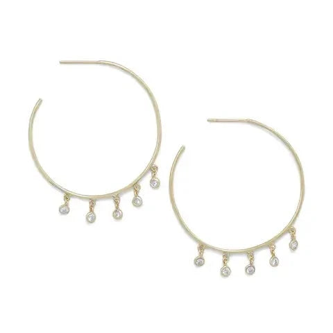 14K Gold Plated Cubic Zirconia Dangle Hoop Earrings for Women - Perfect for Parties, Weddings & Everyday Elegance