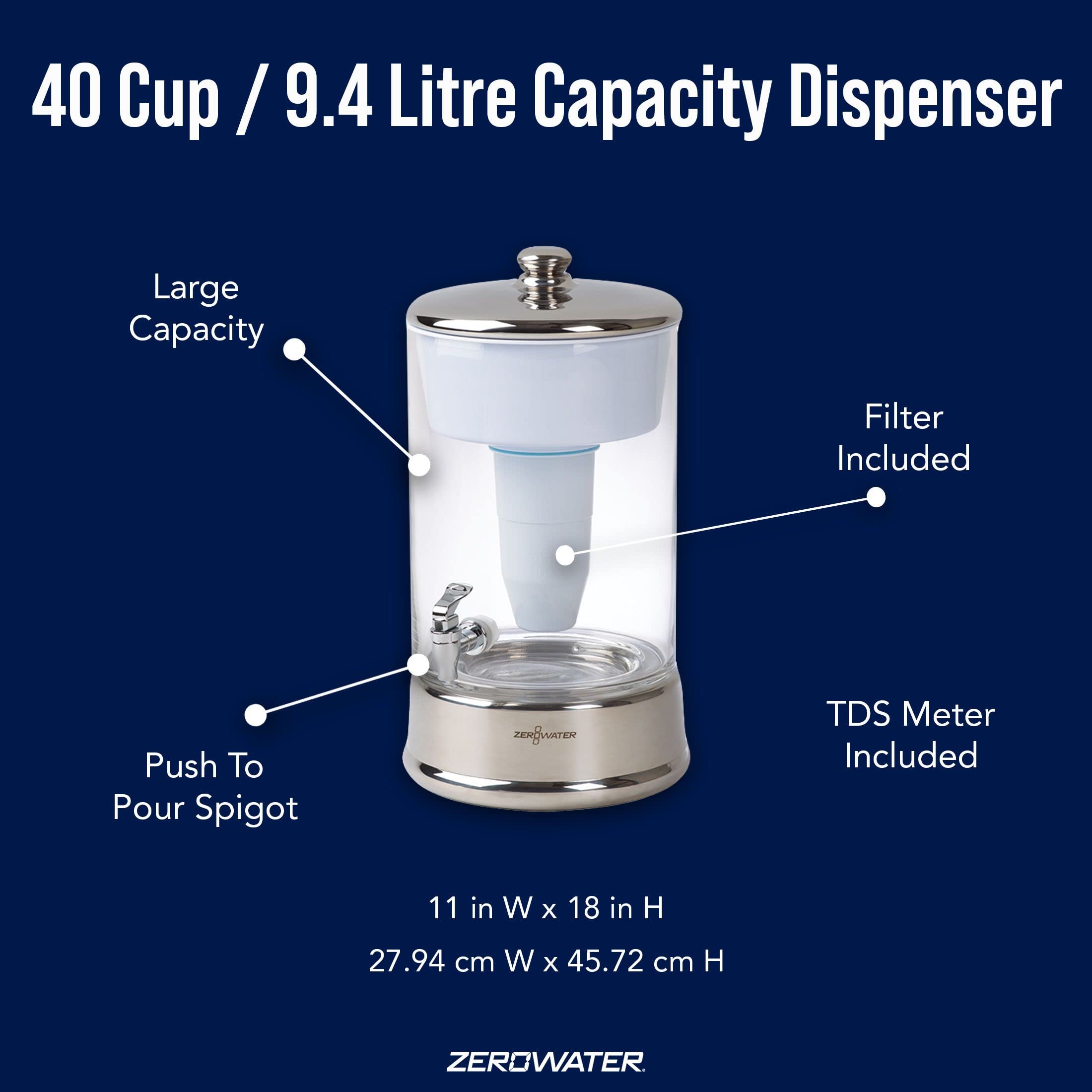 ZeroWater Official Replacement Filter 3-Pack & 40-Cup Glass Water Dispenser - Premium Water Filtration System for Home, Office, and RV Use