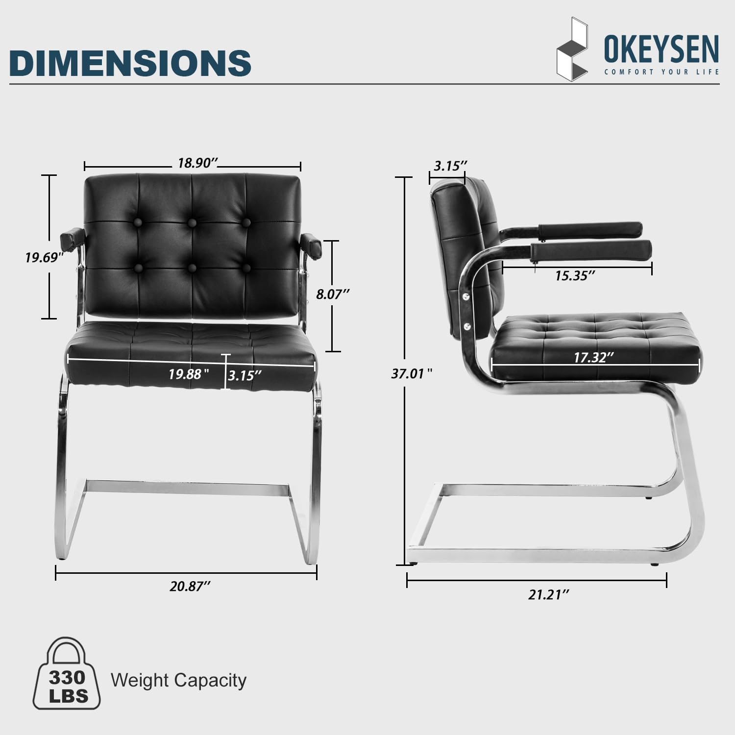 Okeysen Modern Leather Office Chair - Conference Room, Guest & Reception Chair with Sled Base - Comfortable Waiting Room Seating for Business, Hotels & Professional Spaces
