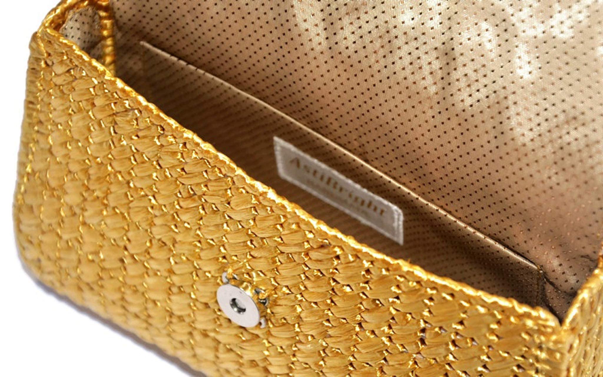 Elegant Gold Clutch Evening Bag - Mini Straw Crossbody Purse with Woven Shoulder Strap - Perfect for Bridesmaids, Weddings & Parties