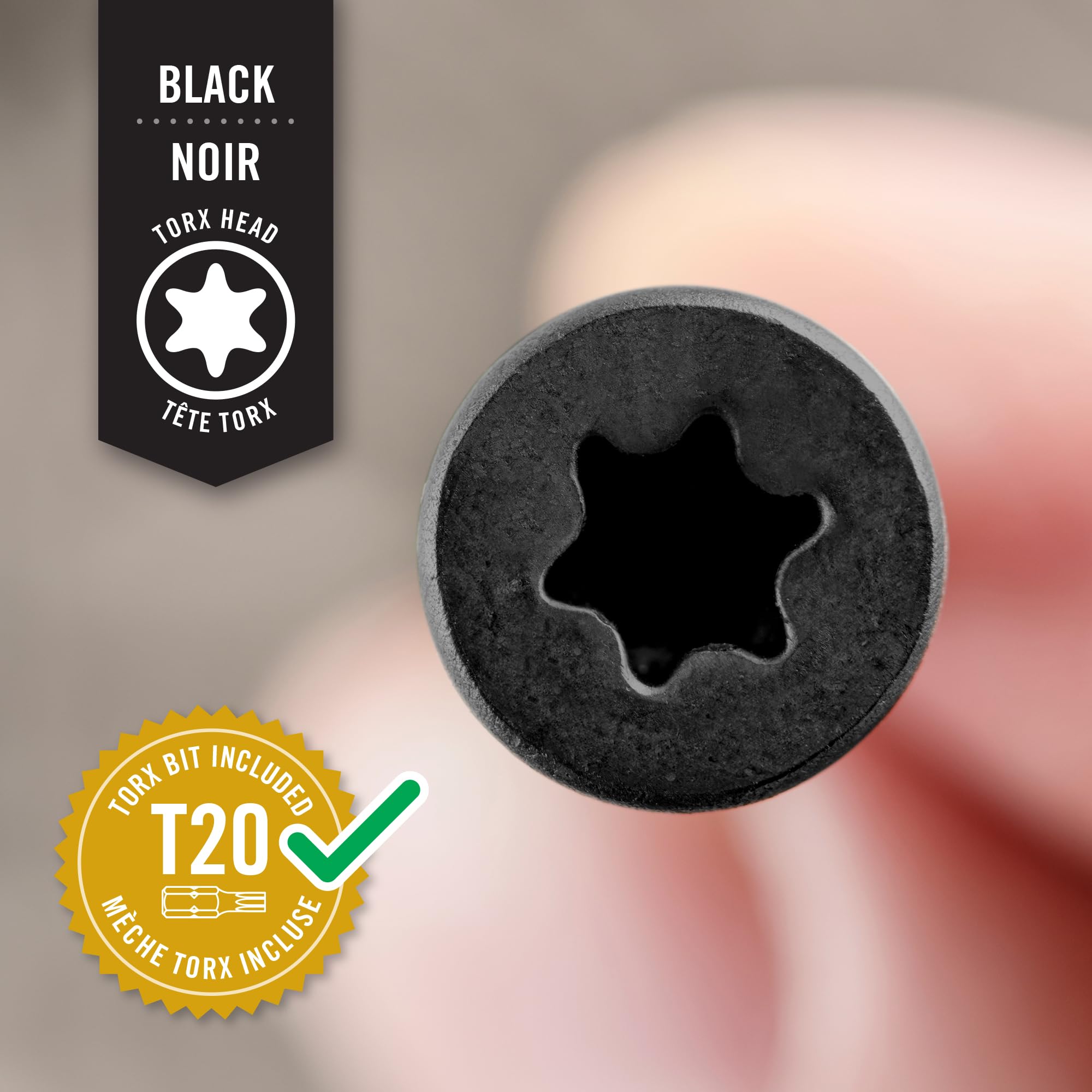 Nuvo Iron #8 Screw, 3 Inch, Torx Head, Black Oxide Coated, 250-Pack - Perfect for Woodworking, Metal Projects, and DIY Home Repairs