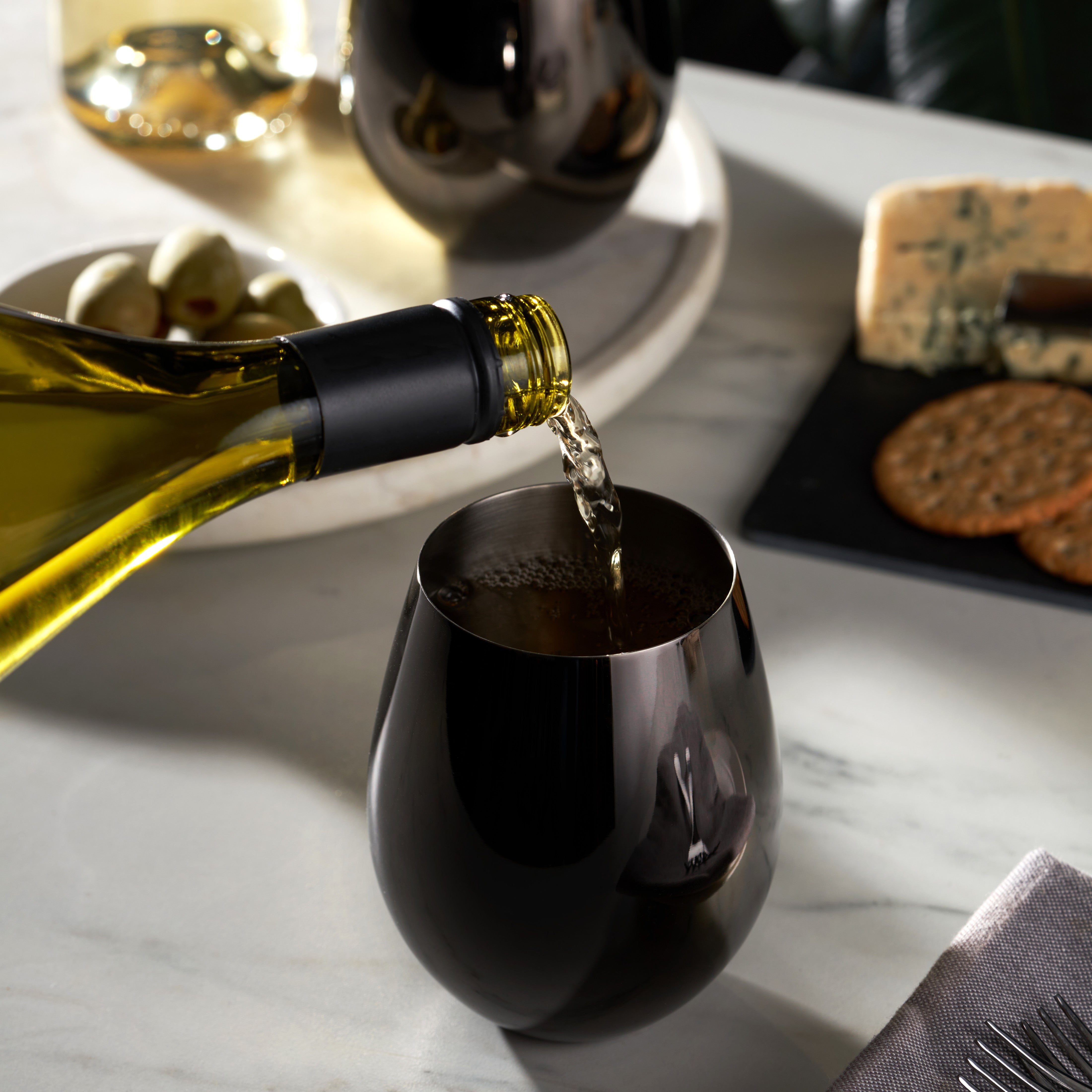 Premium Gunmetal Stainless Steel Stemless Wine Glasses Set of 2 - Shatterproof & Dishwasher Safe for Indoor/Outdoor Use - Perfect for Parties, Picnics, and Home Entertaining