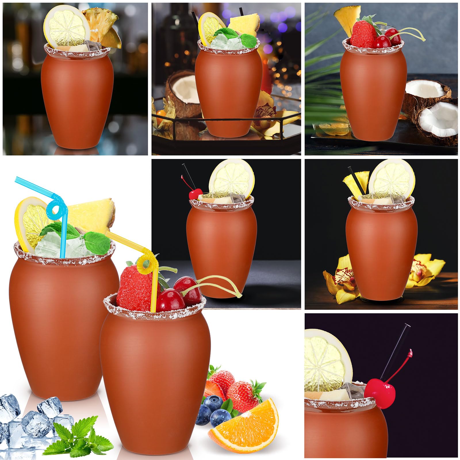 Gejoy 16 oz Mexican Clay Cantaritos Shooters - Set of 20 Handcrafted Pottery Cups for Margaritas, Mojitos & Cocktails | Perfect for Taco Tuesday, Fiesta Parties & Mexican-Themed Events