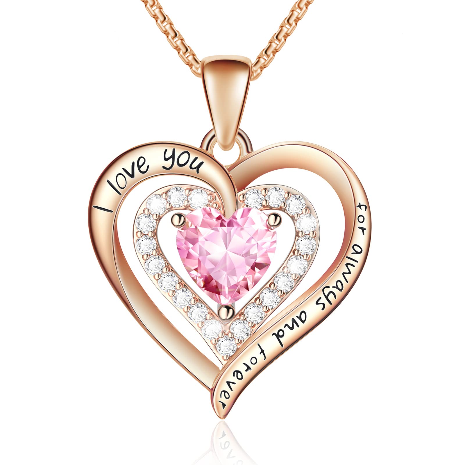 18K Gold Plated 5A Birthstone Necklace for Women - 925 Sterling Silver Heart Pendant with 2 Pack Durable Chains | Anniversary, Birthday Gift for Mom, Wife | Perfect for Valentine's Day, Mother's Day & Special Occasions