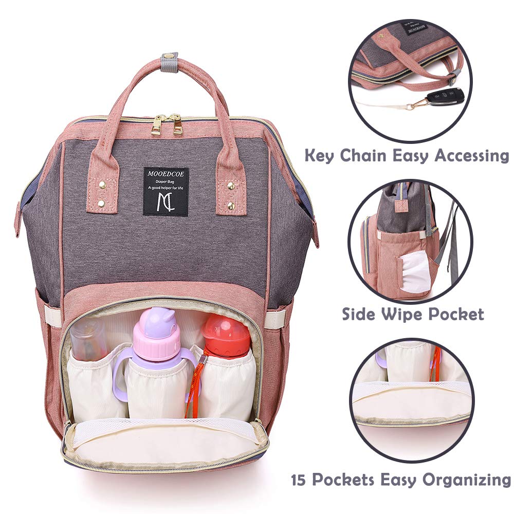 Waterproof Diaper Backpack for Moms - 25L Multifunctional Baby Changing Bag with Insulated Pockets | Perfect for Travel, Daycare & Family Outings (Pink)