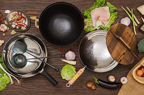 ZhenSanHuan Premium Hand-Forged Carbon Steel Wok Pan - 36cm Unseasoned Chinese Iron Wok for Stir Frying | Non-Toxic, Chemical-Free, Natural Non-Stick Surface | Perfect for Home Cooking, Restaurant Use & Professional Chefs