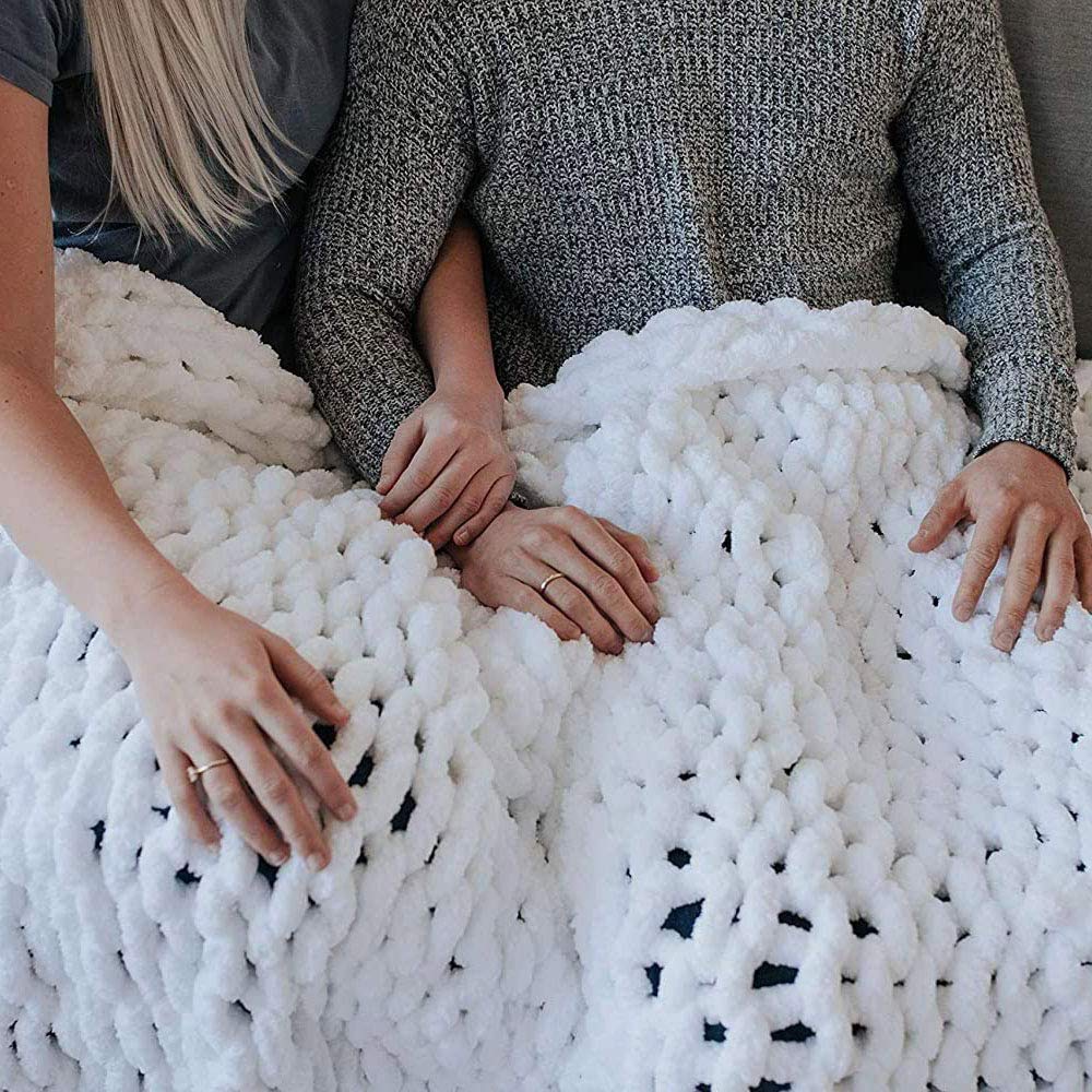 Handmade Chenille Throw Blanket - Ultra Soft Chunky Knit Weighted Blanket for Adults | Luxury Cable Knit Design | Perfect for Bed, Sofa, Chair & Yoga | 47x59 Inches (120x150cm) Beige | Cozy Home Decor & Stress Relief Gift