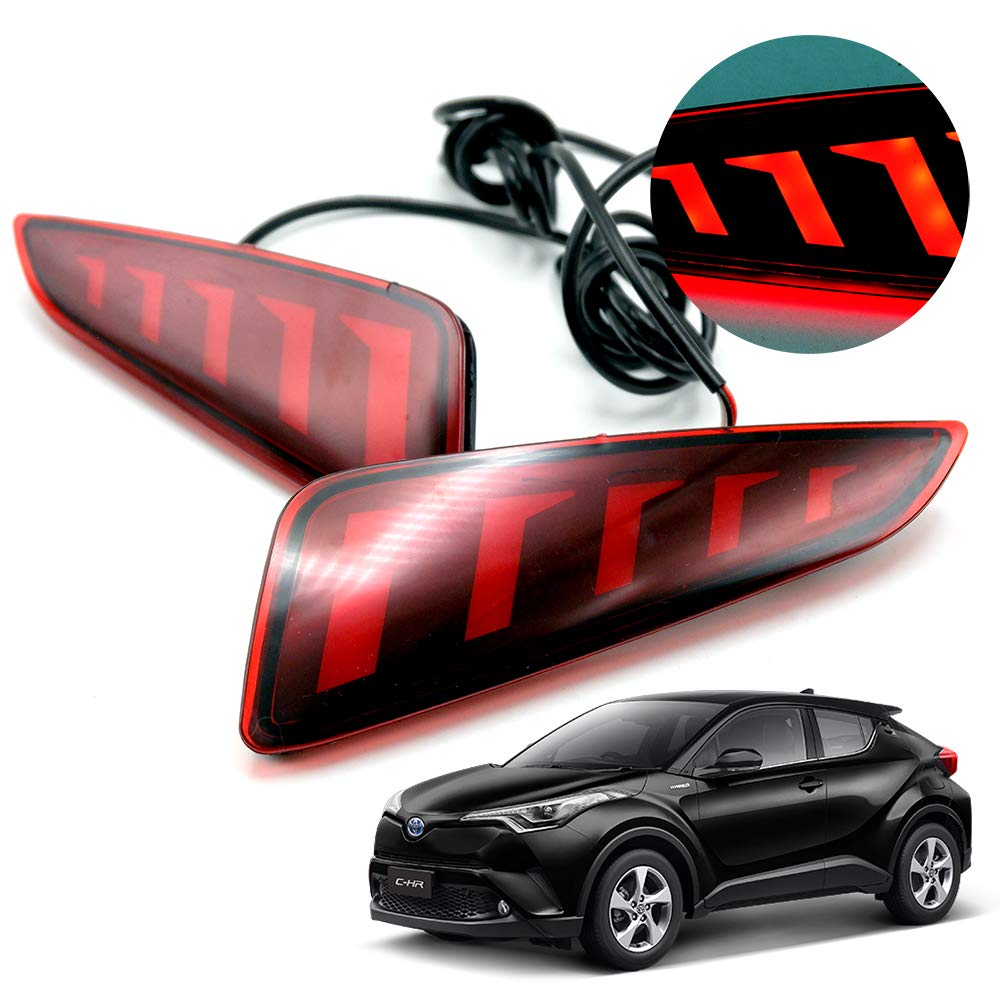 Nonstop LED Rear Bumper Lamps Fog Brake Tail Lights - Black - Compatible with Toyota C-HR 2017-2019 Models | Enhanced Night Visibility & Safety for Driving in Foggy Conditions