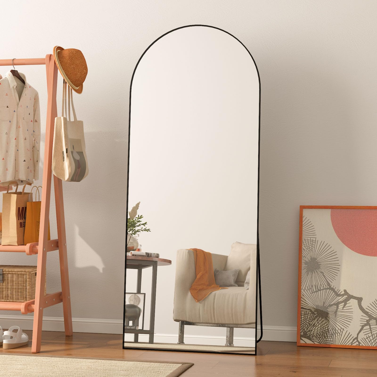Poseerkey 65x24 Inch Arched Full Length Mirror - Black Standing, Hanging or Leaning Wall Mirror for Bedroom, Dressing Room & Entryway | Full Body Mirror for Home Decor & Outfit Check