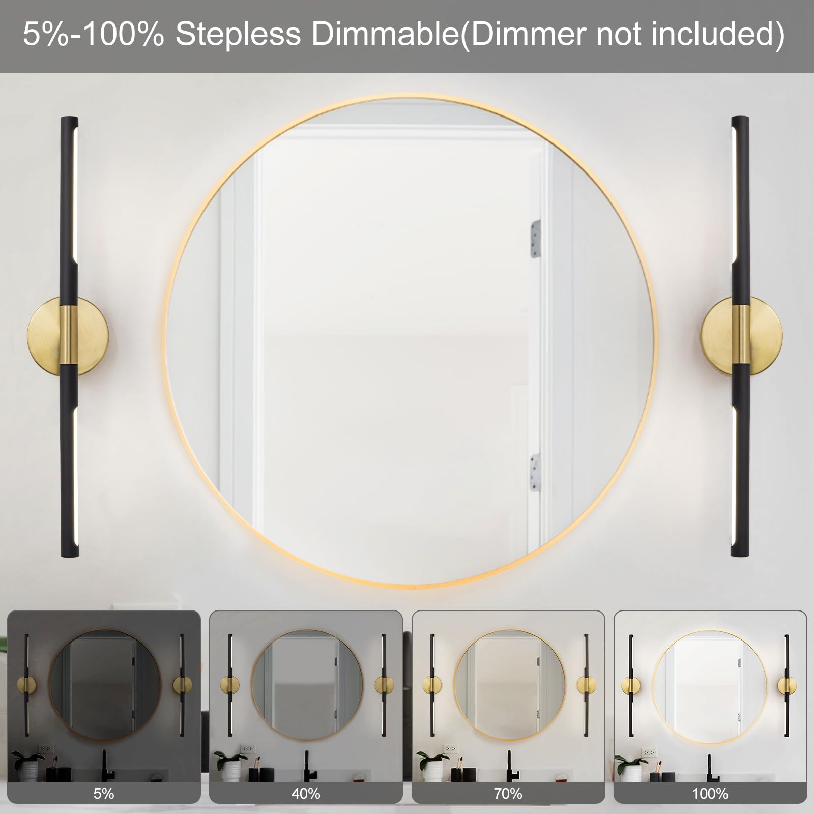 24 Inch Modern LED Vanity Light Bar - 18W 360° Rotatable Dimmable Bathroom Mirror Light Fixture (4000K, Black & Gold) - Perfect for Bathroom Makeovers, Vanity Lighting, and Modern Home Decor