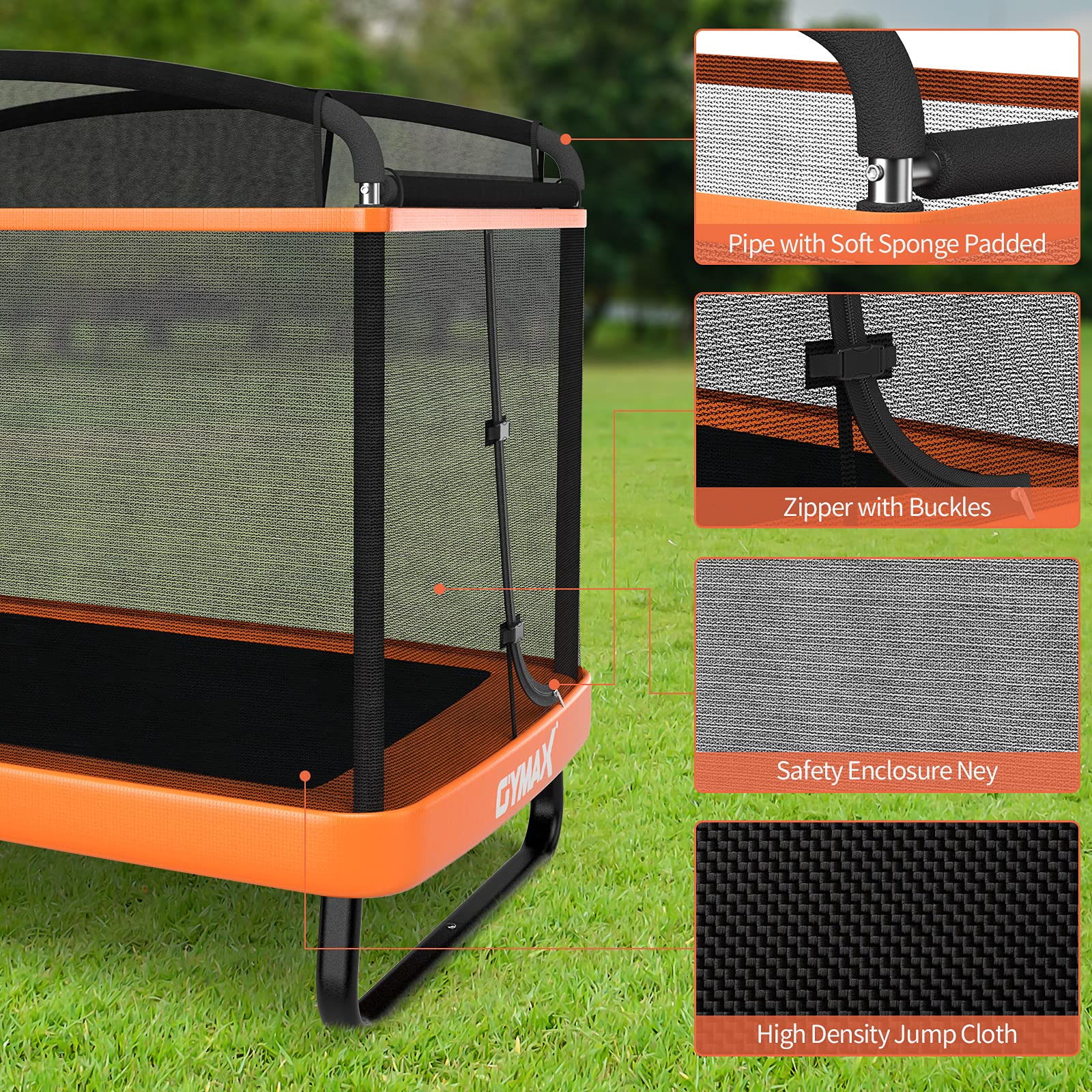 GYMAX 6FT Kids Trampoline with Swing & Safety Enclosure Net - ASTM Approved Rectangle Toddler Trampoline for Indoor/Outdoor Use - Perfect Birthday Gift for Boys & Girls - Backyard Fun, Playroom Activity, Preschool Exercise Equipment