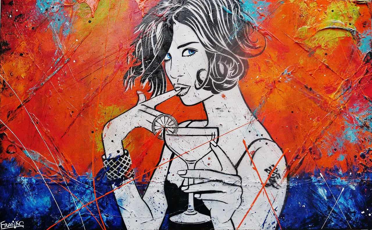 160cm x 100cm Textured Urban Pop Art Painting - Modern Abstract Wall Decor for Living Room, Bar & Office | Happy Cocktail Hour Theme