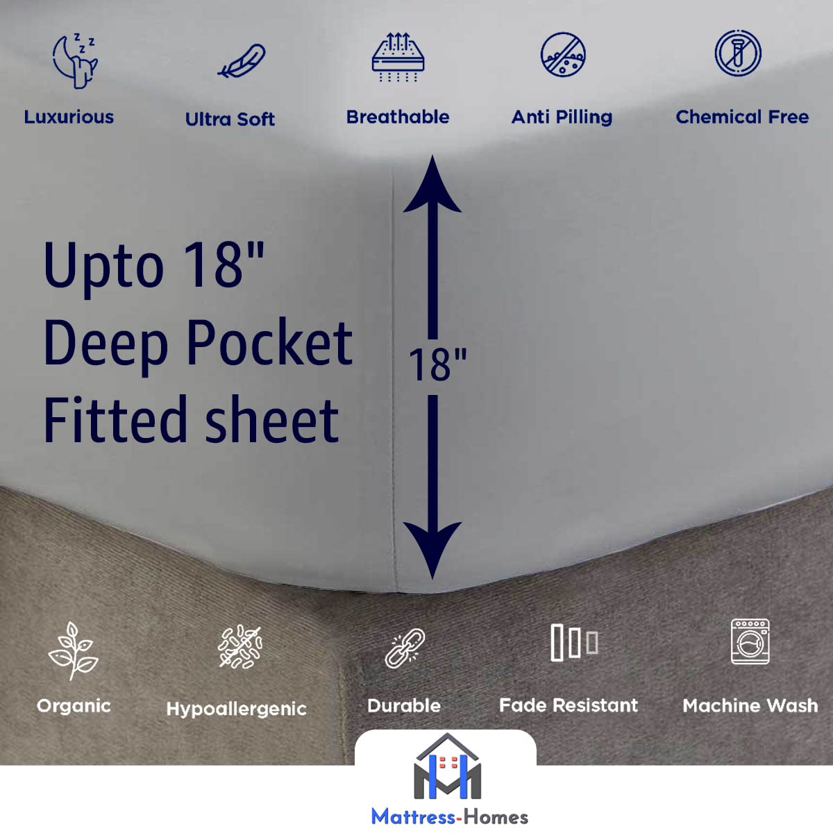 Premium 600 Thread Count 100% Long Staple Combed Cotton Split King Sheet Set - 5 Piece Adjustable Bed Sheets for Split King Size Beds (Light Grey) - Perfect for Adjustable Beds, Master Bedrooms & Luxury Hotels