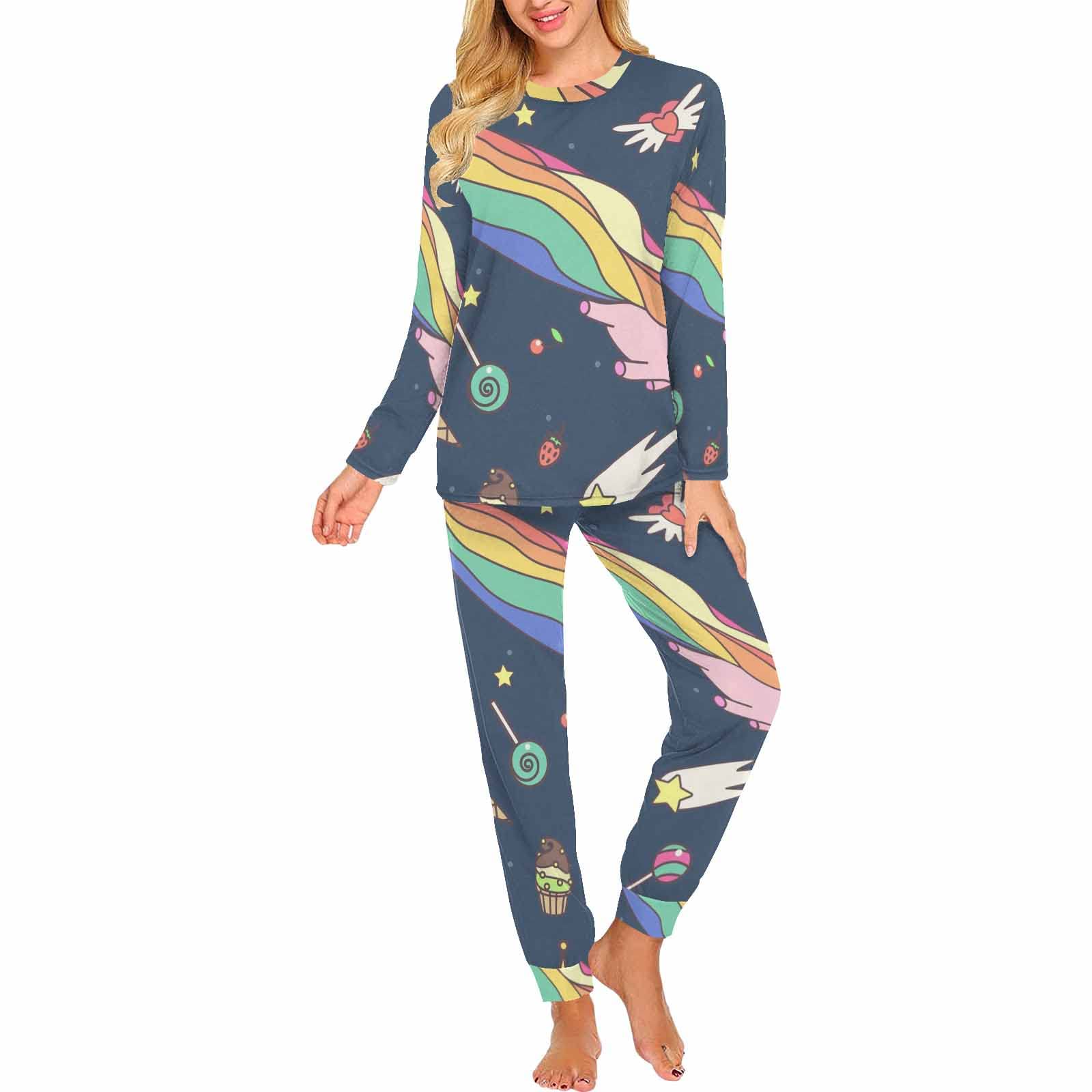 InterestPrint Cute Cats Funny Animal Women's Long Sleeve Pajama Set - Soft & Comfortable Loungewear for Sleep, Relaxing at Home, and Casual Outfits
