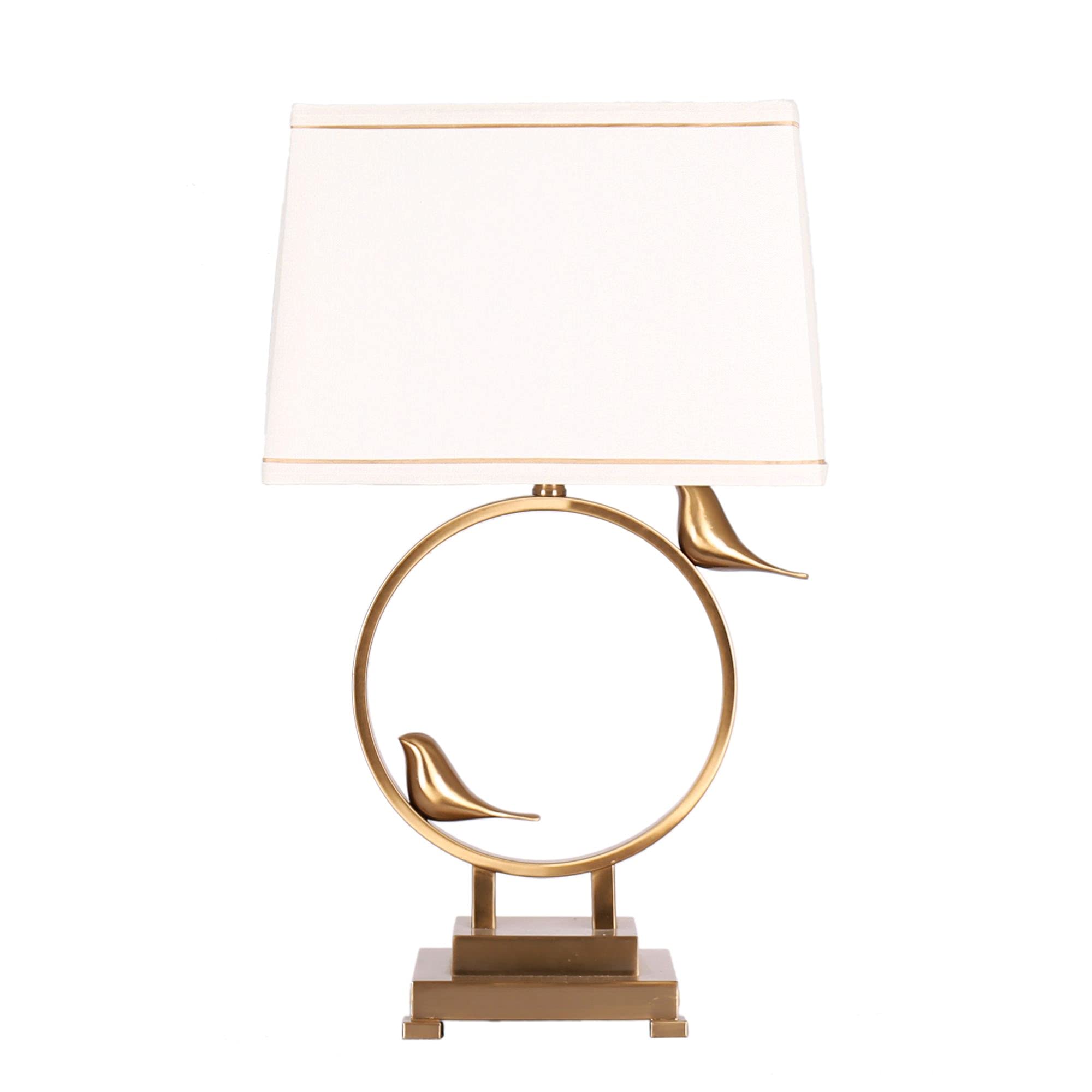 Kingston Living 24-Inch Gold and White Round Table Lamp with Bird Decor - Elegant Bedside Lighting for Bedroom, Living Room & Office