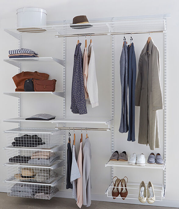 Elfa Basic Wardrobe 3 - 180cm Closet Organizer System with Shelves & Hanging Rod - Perfect for Bedroom, Walk-in Closet & Home Organization (White)