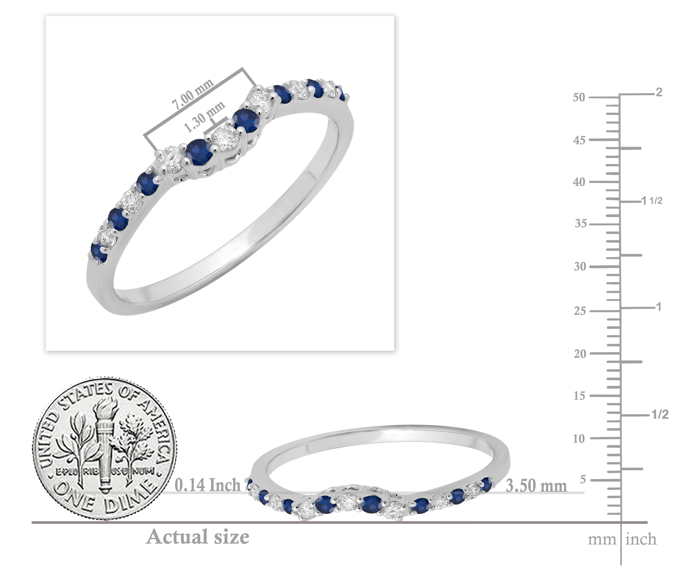 Blue Sapphire & Diamond Wedding Ring for Her in Gold - Elegant Stackable Band