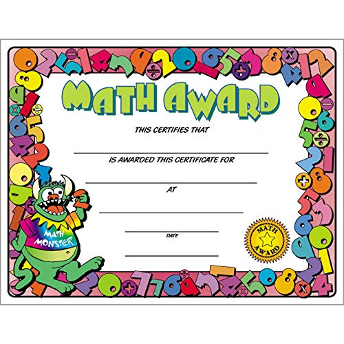 Jones School Supply - Set of 500 Colorful Math Achievement Certificates for Elementary Students - Perfect for Classroom Awards, Math Competitions & End-of-Year Recognition