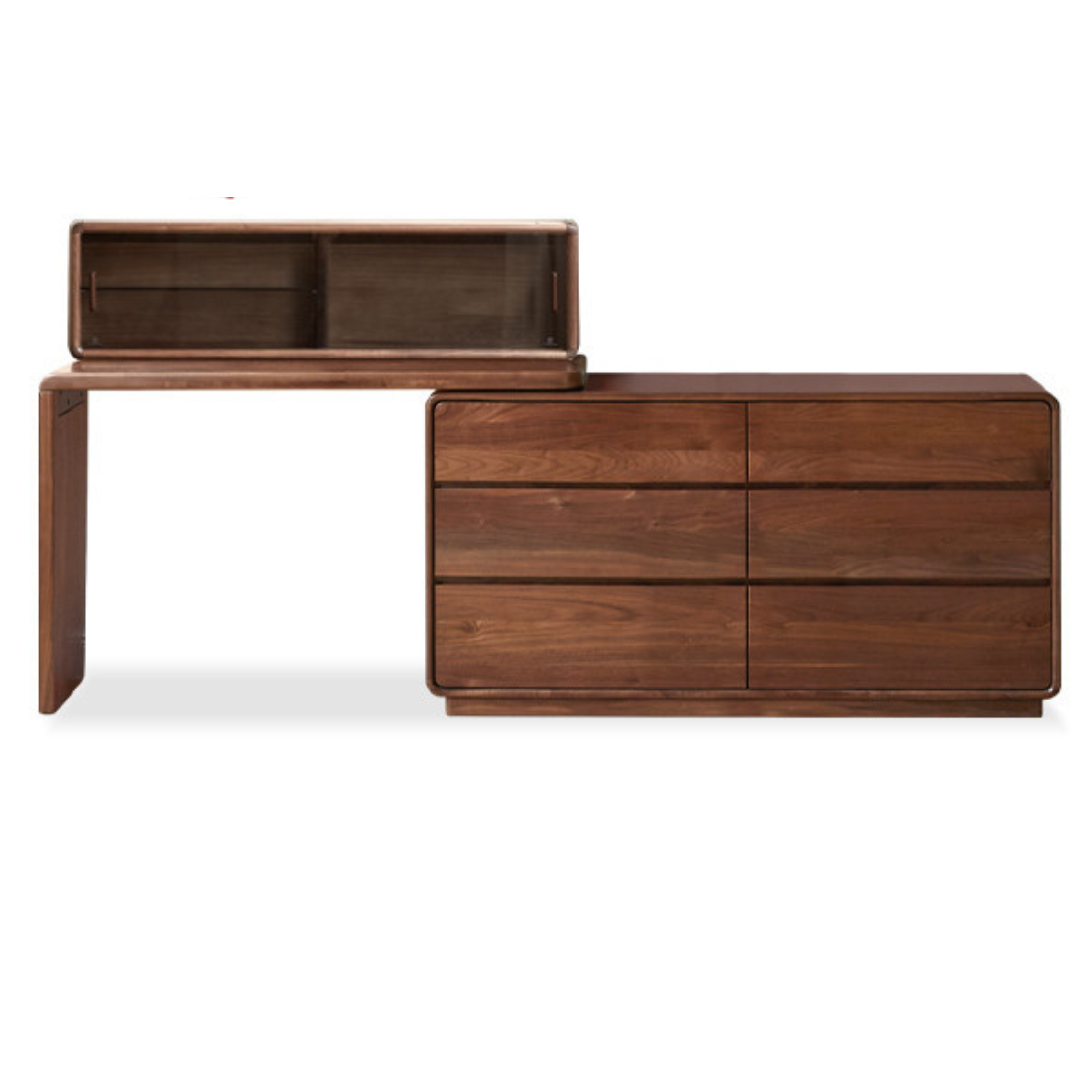 47.6x15.8x28 inch / 121x40x71 сm / Rich Dark Walnut color / Makeup table left  L-shaped board + Six-drawer chest  + upper shelf