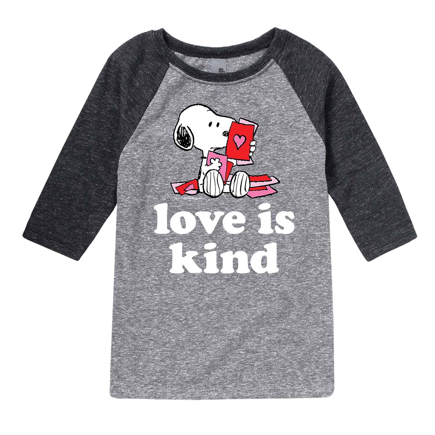 HYBRID APPAREL Peanuts Love Is Kind Raglan Tee for Toddlers & Youth - Soft Cotton Blend Short Sleeve Shirt - Size Small - Perfect for Playdates, School & Family Outings