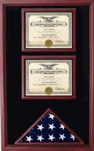 Patriotic American Flag Shadow Box Display Case with 2 Certificate Holders - Military Burial Flag Frame for Wall Mounting - Perfect for Veterans, Memorials & Home Decor