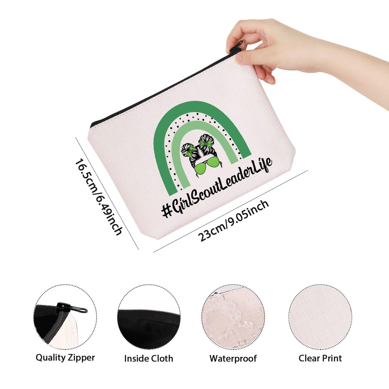 Scout Leader Gift - Zipper Pouch Makeup Bag for Girl Scout Leaders | Durable & Stylish Beige Organizer | Perfect for Camping, Meetings & Travel Accessories