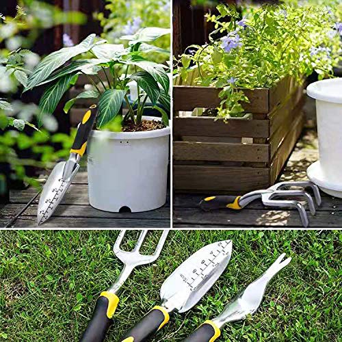 Premium 3-Piece Garden Tool Set - Aluminum Alloy Hand Trowel, Transplanting Trowel & Cultivator for Digging, Planting & Weeding | Durable Gardening Supplies with Ergonomic Handle (Yellow) | Ideal for Home Gardens, Flower Beds & Container Planting