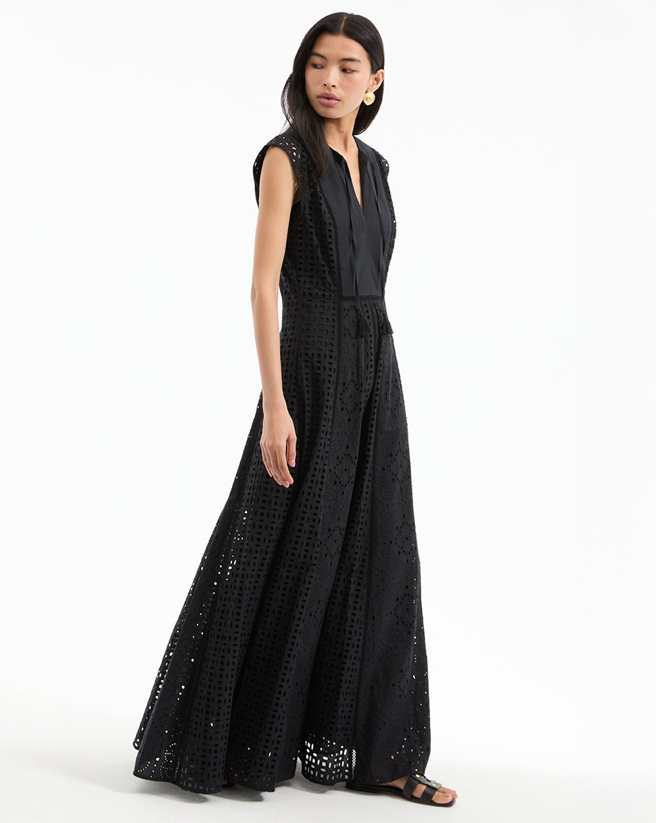 Alina Eyelet Maxi Dress for Women - Floral Lace Summer Boho Dress with Long Sleeves - Perfect for Beach Weddings, Vacations & Date Nights