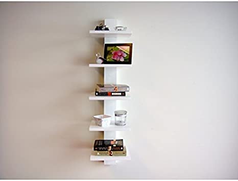 VidaNaticle 5-Tier Floating Wall Shelf - Rustic White Bookshelf for Living Room, Bedroom & Office - Space-Saving Storage for Books, CDs, Perfume, Shoes & Home Decor - Perfect for Small Spaces & Wall Organization (White)