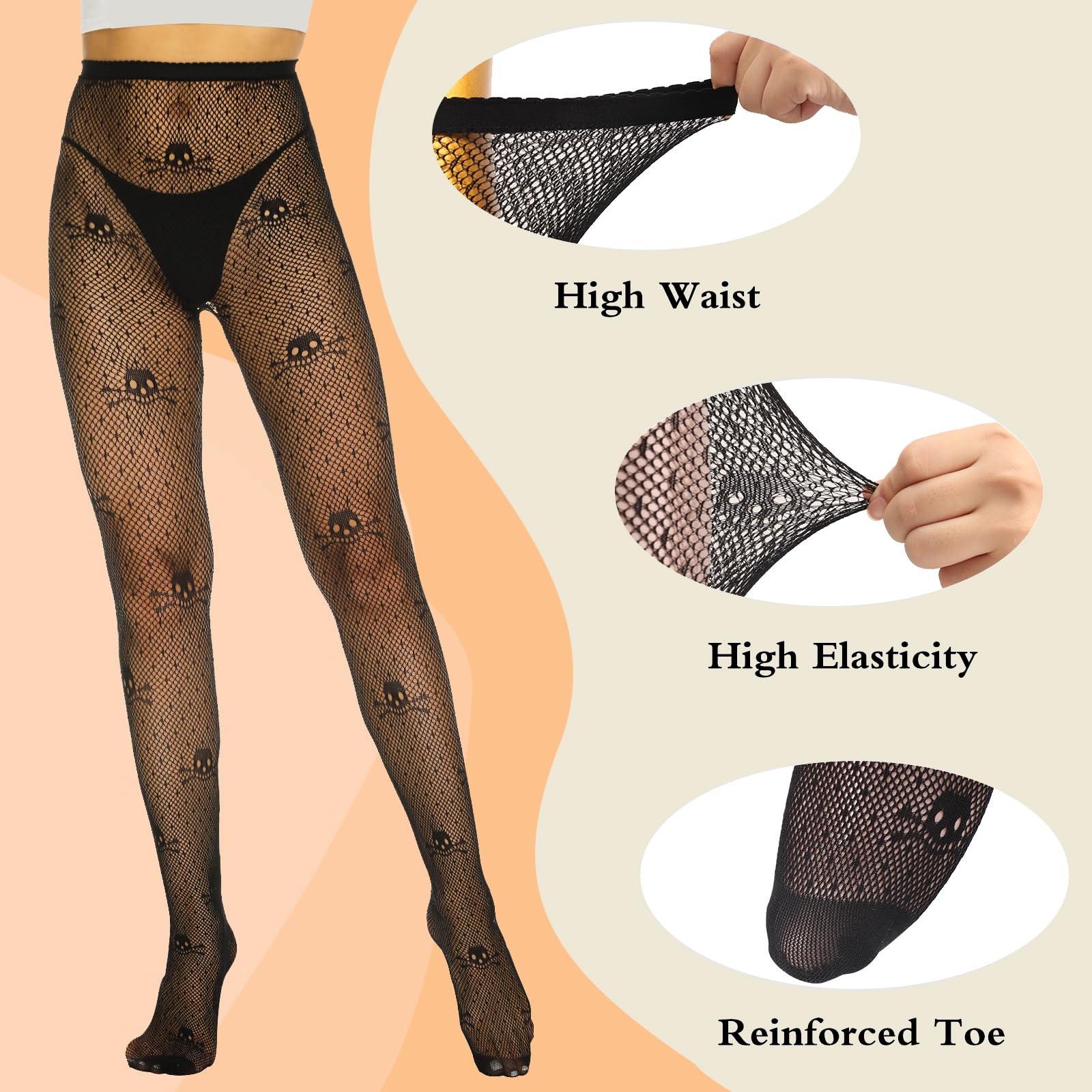 Yilanmy Women's Fishnet Stockings - 3 Pairs Black Patterned Tights with Suspender, Sexy Halloween Pantyhose for Cosplay, Party, Night Out & Lingerie Outfits