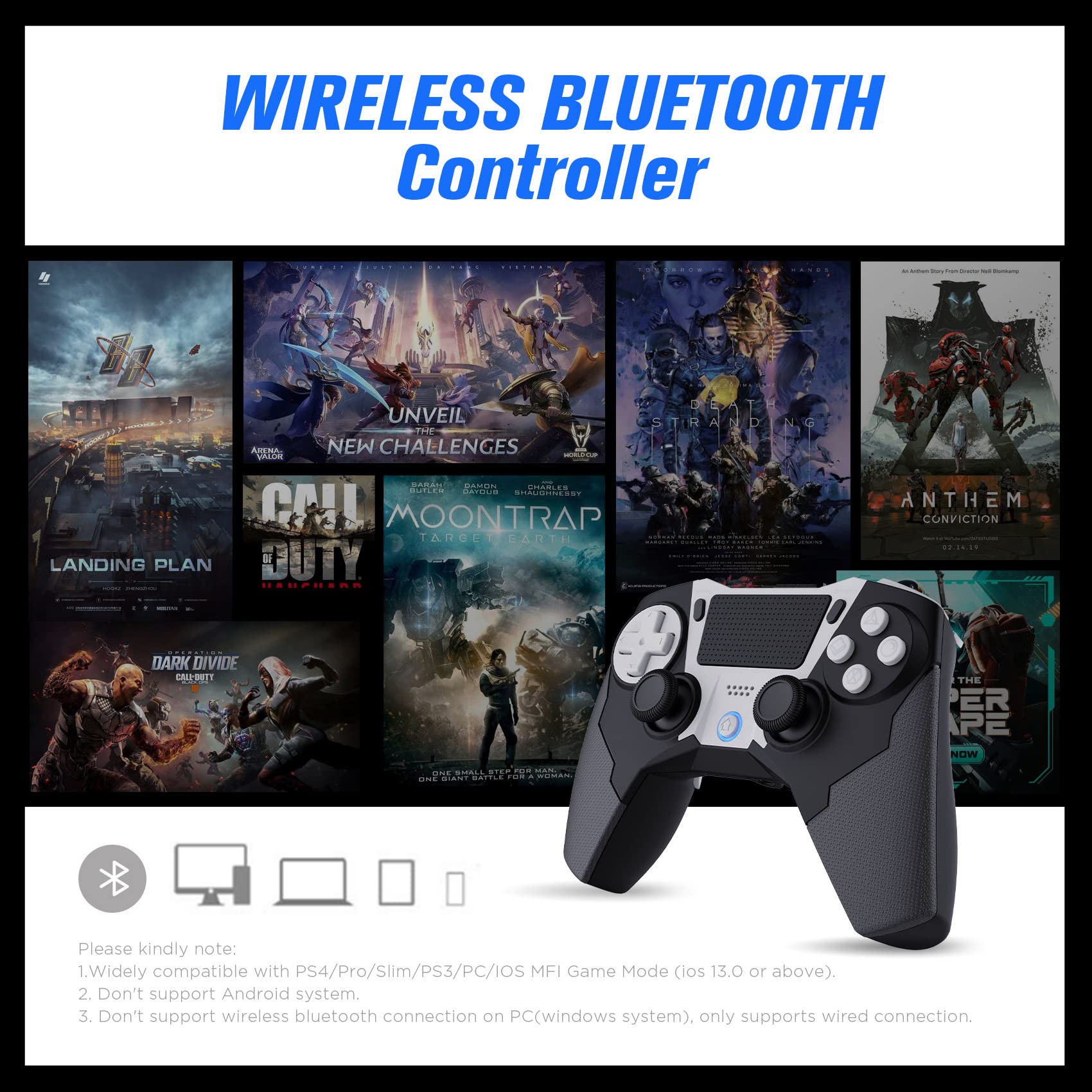 CTPOWER Wireless Game Controller for PS4/PS4 Slim/PS4 Pro/PS3 - Built-in Speaker, Dual Shock Vibration, 6-Axis Motion Sensor - Ergonomic Design for Long Gaming Sessions (Black) | Perfect for FPS, Racing & Action Games