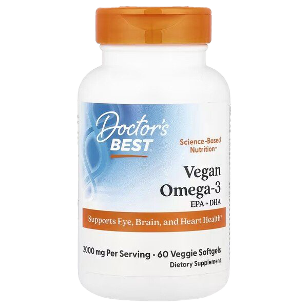 Doctor's Best Vegan Omega 3 EPA + DHA Supplement - 60 Veggie Softgels for Heart & Brain Health - Plant-Based Fish Oil Alternative for Vegetarians & Vegans - Supports Cognitive Function & Cardiovascular Wellness