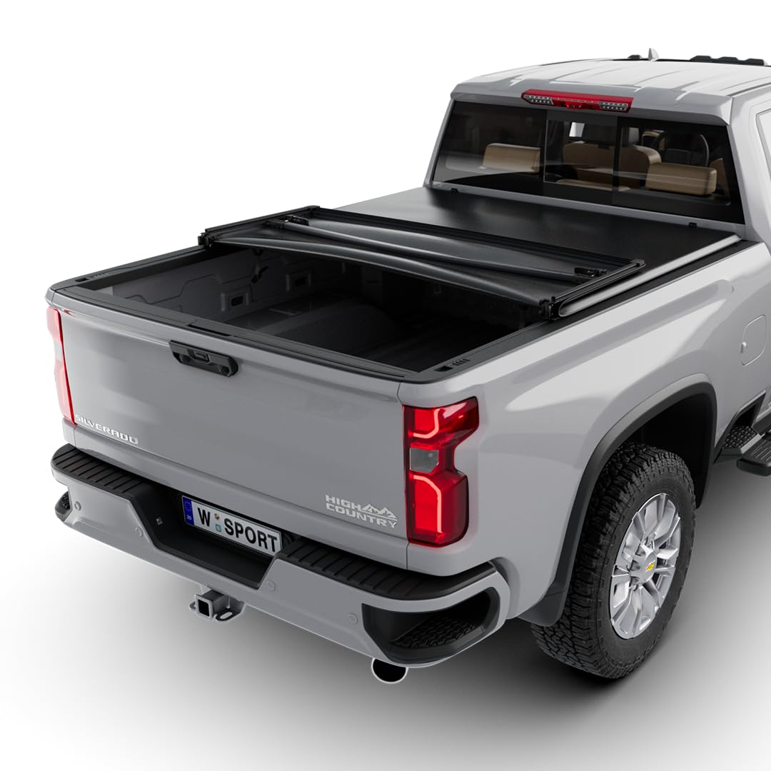 SC3 Soft Folding Truck Bed Tonneau Cover for 2019-2024 Chevrolet Silverado & GMC Sierra 1500 (8' Bed) - Waterproof & Durable Pickup Truck Accessory - Perfect for Hauling Gear, Camping & Outdoor Adventures