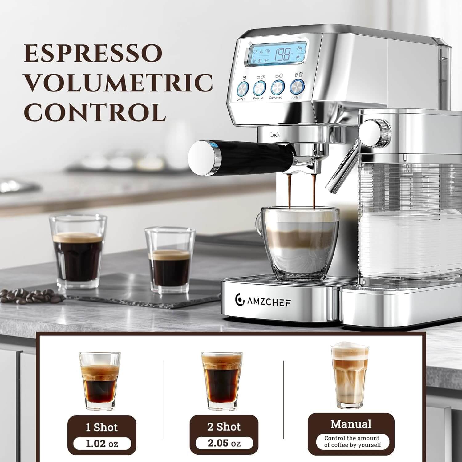 AMZCHEF 20 Bar Espresso & Cappuccino Machine with Automatic Milk Frother - Perfect for Home Baristas & Coffee Lovers (Ideal for Breakfast, Office, Gifts)