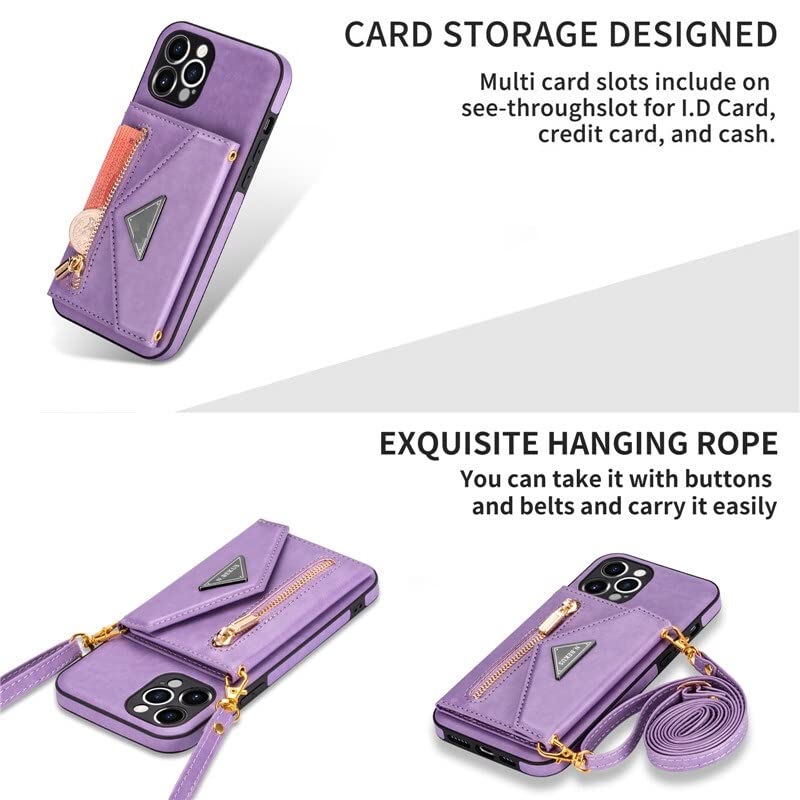 Leather Zipper Wallet Phone Case for iPhone 13 12 11 Pro Max X XS XR 8 7 6 6S Plus SE 2020 - RFID Blocking Card Holder & Purse Cover (Purple, iPhone 13 Pro Max) | Perfect for Travel, Shopping & Everyday Use