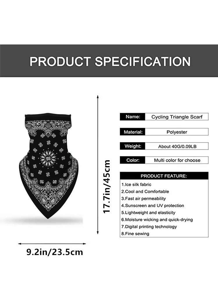 UV Protection Face Scarf Bandana with Ear Loops - Breathable Balaclava Neck Gaiter for Men & Women - Dust & Windproof Motorcycle Mask for Outdoor Activities, Cycling, Hiking & Sports