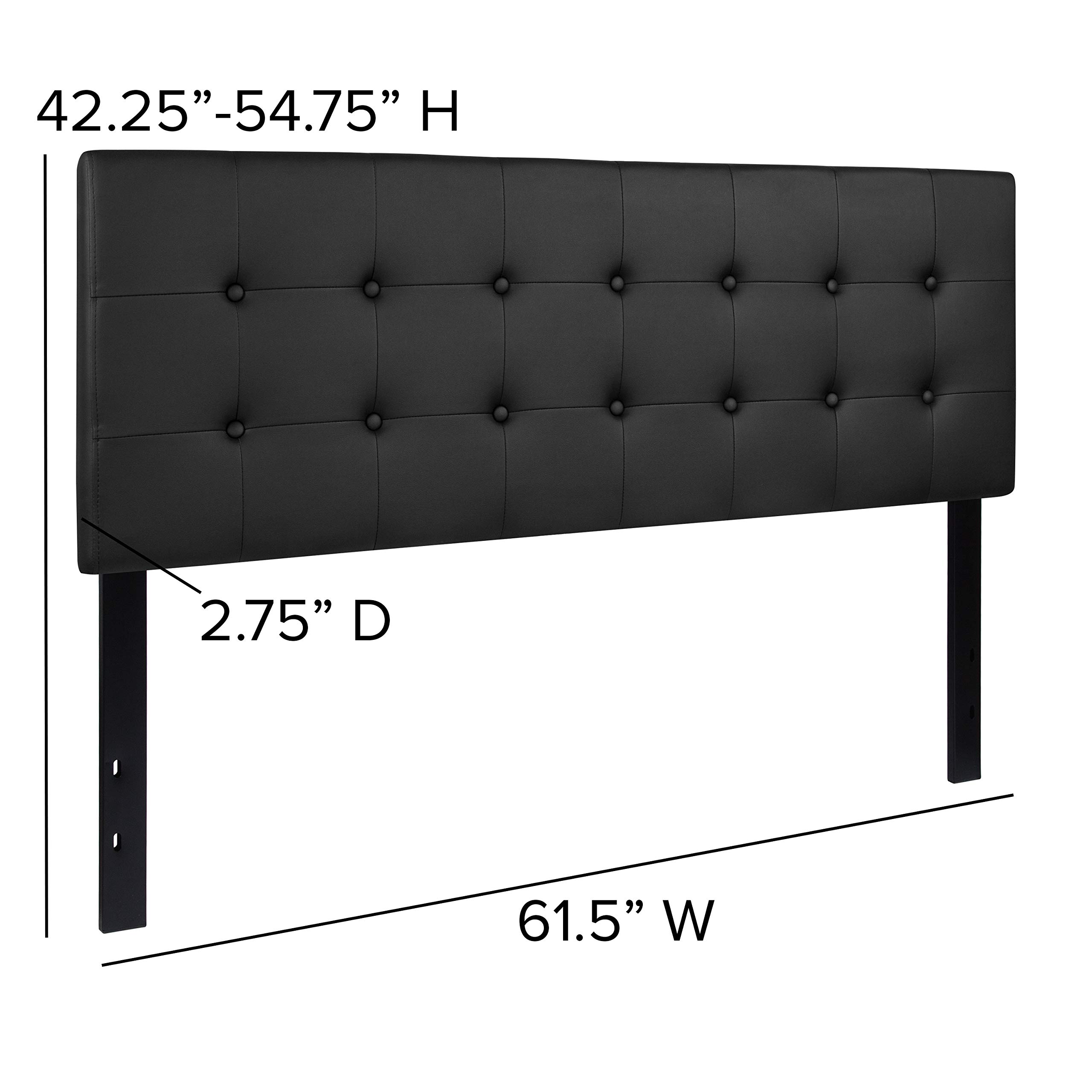 Flash Furniture Lennox Tufted Upholstered Queen Size Headboard - Adjustable Height Contemporary Vinyl Headboard in Black - Perfect for Modern Bedrooms & Guest Rooms