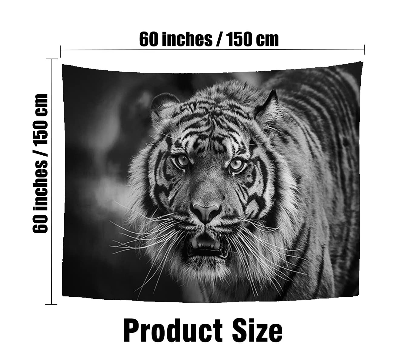 60x60 Inches Siberian Tiger Wall Tapestry - Fierce Beast Teeth Carnivorous Gaze Design for Home Decor, Dorm Room & Living Space | Perfect for Jungle Theme, Zoo Lovers & Wildlife Enthusiasts