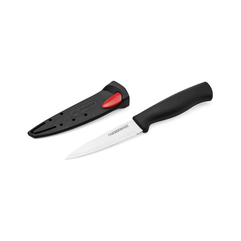 Farberware Edgekeeper 3.5-Inch Paring Knife - Self-Sharpening Blade Cover, High Carbon Stainless Steel Kitchen Knife with Ergonomic Handle - Razor Sharp Precision for Peeling, Slicing & Food Prep - Perfect for Fruits, Vegetables & Detailed Cutting Tasks