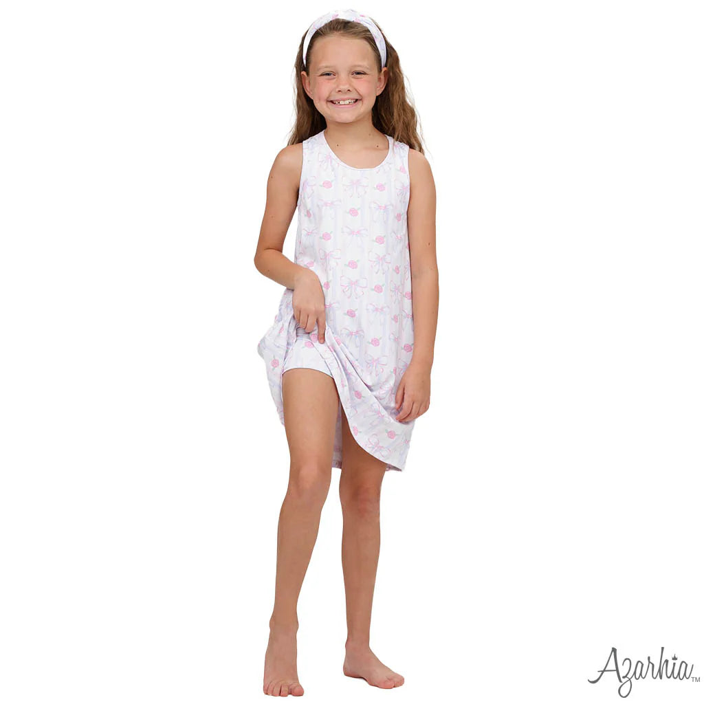 Girls' Izzy Tennis Dress & Shorts Set - Watercolor Bows Design - Perfect for Tennis Matches, School Sports & Casual Play