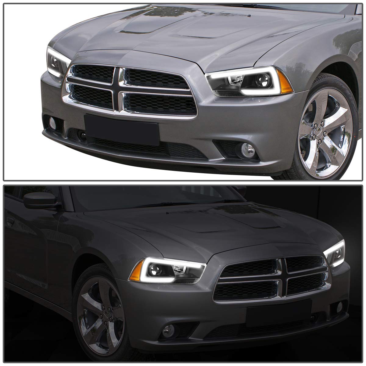 Auto Dynasty 3D LED DRL Projector Headlights Assembly - Compatible with Dodge Charger 2011-2014 Models - Driver & Passenger Side - Black Housing - Upgrade for Night Driving & Enhanced Visibility