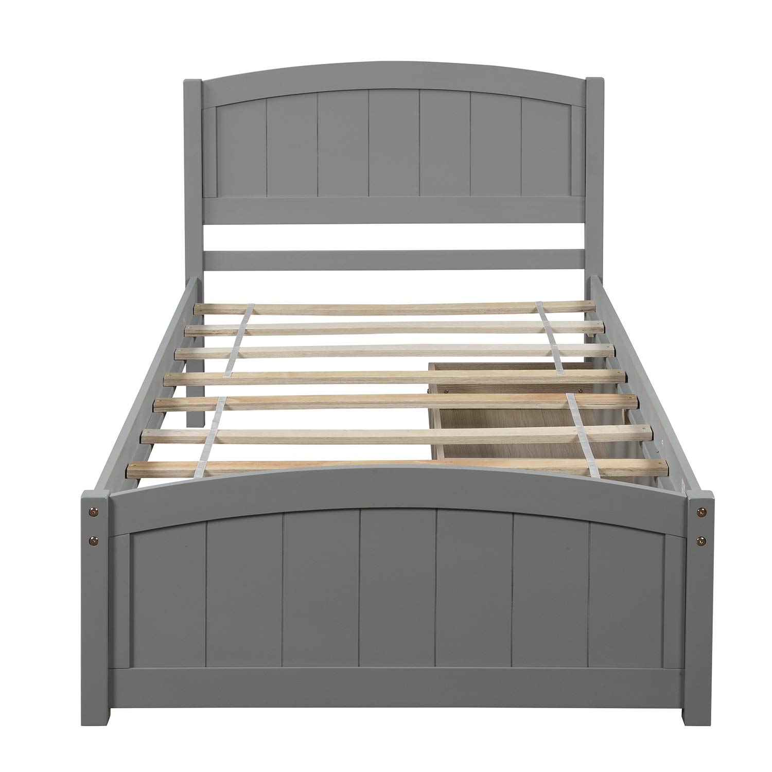 Harper & Bright Designs Twin Bed Frame with 2 Drawers - Solid Wood Platform Bed with Headboard & Footboard, Wood Slat Support - Grey - Perfect for Kids Room, Guest Bedroom & Small Spaces