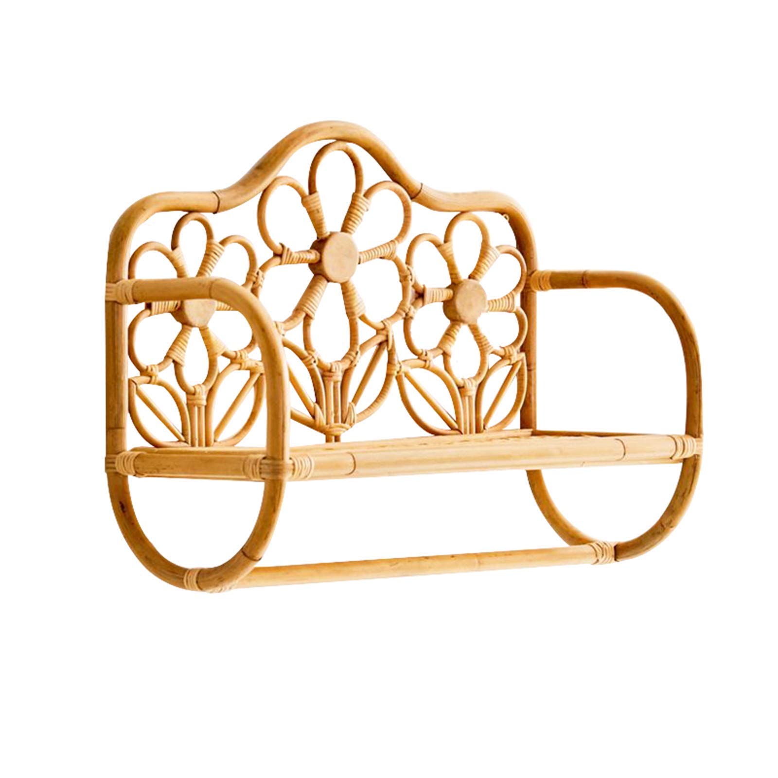Rattan Floating Shelves - Flower-Shaped Wall Shelf for Bathroom Storage | Kids Clothes Organizer & Home Decor | Perfect for Bathroom, Nursery & Bedroom Organization